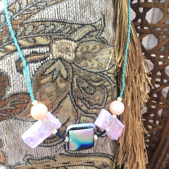 "Earth Angel" necklace- handmade dichroic glass and vintage beads. One of a kind - Picture 5 of 6